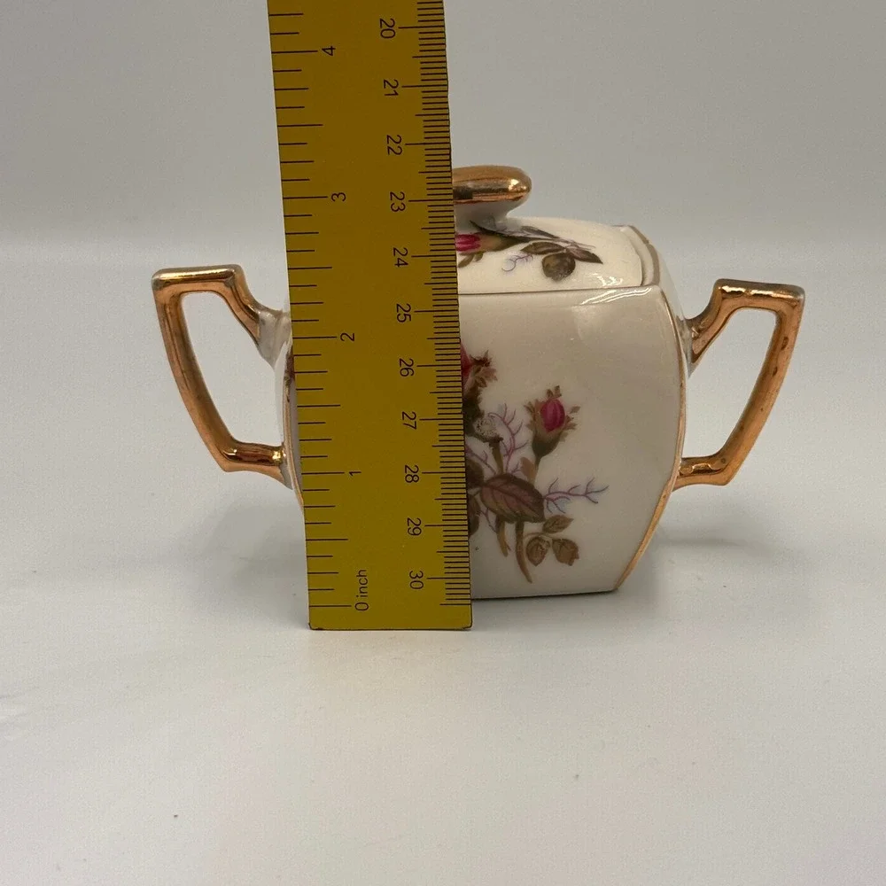 Vintage Royal Sealy China Pink Rose Lidded Sugar Bowl Gold Gilded Japan Decor